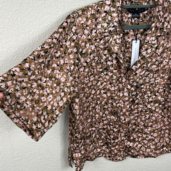 NWT Sanctuary Silky Abstract Floral Short Sleeve Button Front Pajama Lounge Top - Picture 3 of 13